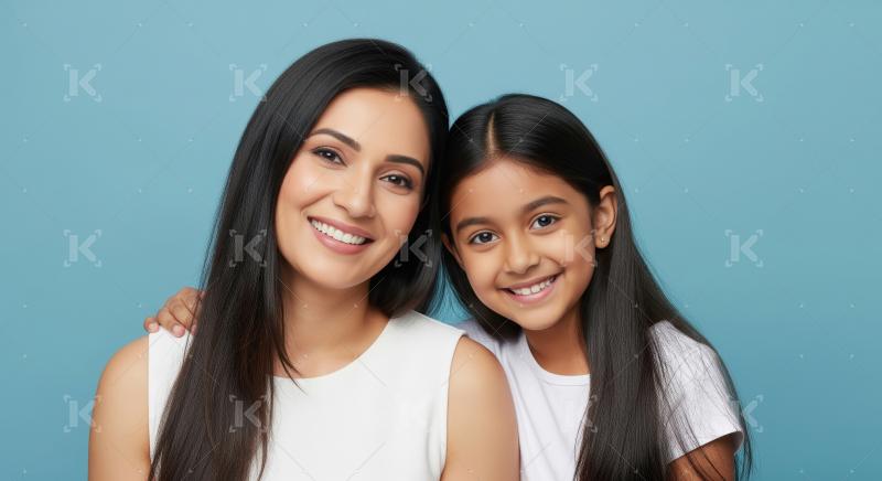 Indian woman and a girl stand closely together with a loving arm