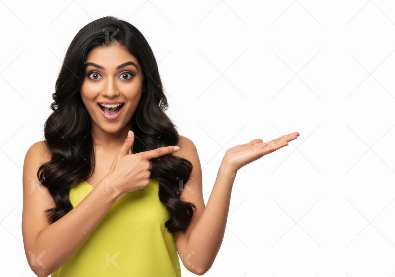 Young indian woman with long dark curly hair in sleeveless top i