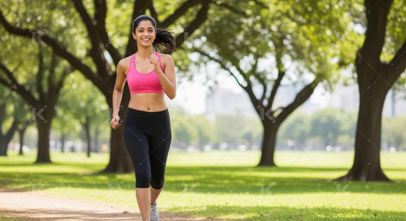 Young indian woman running in park at morning