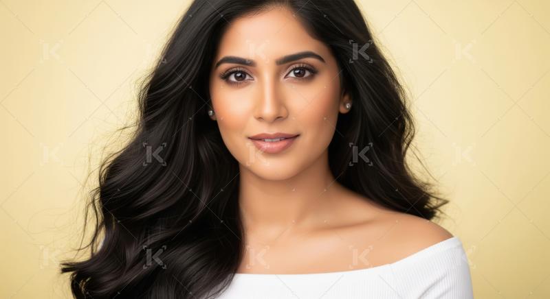 Young beautiful indian woman with long shiny black hair wearing