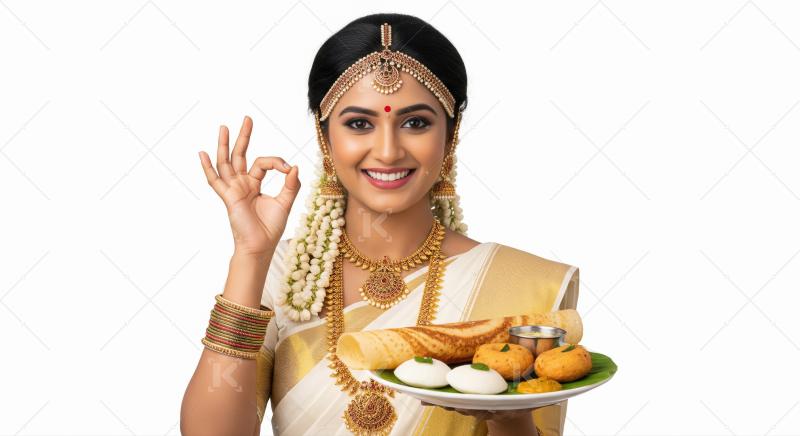 Smiling South Indian Woman Offering Traditional Breakfast Delica