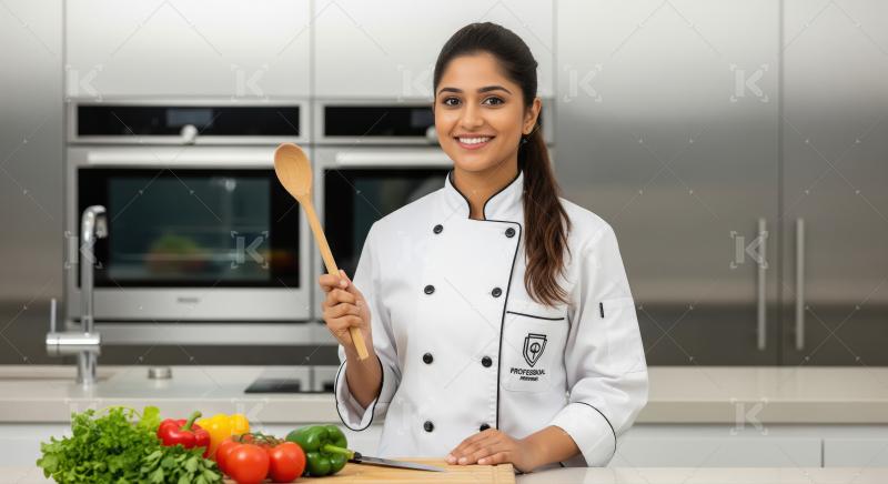 Smiling Professional Female Chef in Modern Kitchen