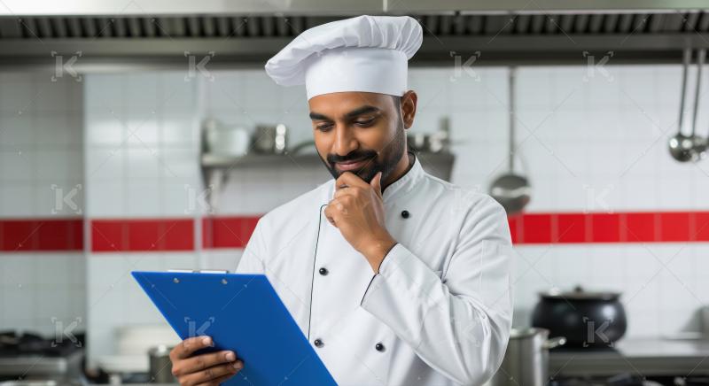 Thoughtful Male Chef Reviews Order in Commercial Kitchen