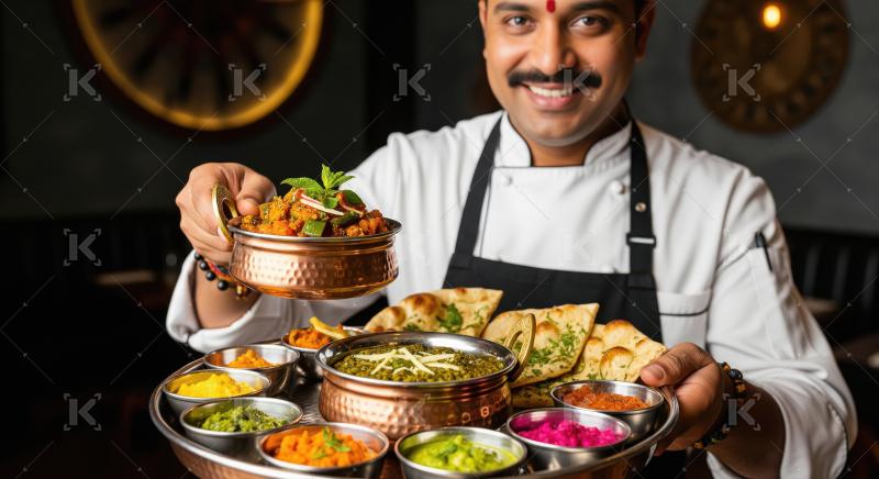 Smiling Indian Chef Presenting Authentic Delicious Traditional F