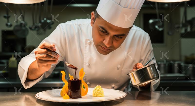 Master Chef Carefully Plates Decadent Chocolate Dessert