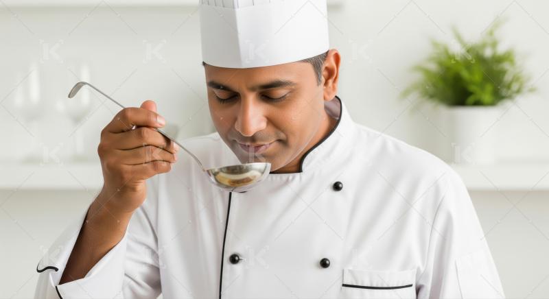 Professional Chef Smelling Dish Aroma in a Modern Kitchen