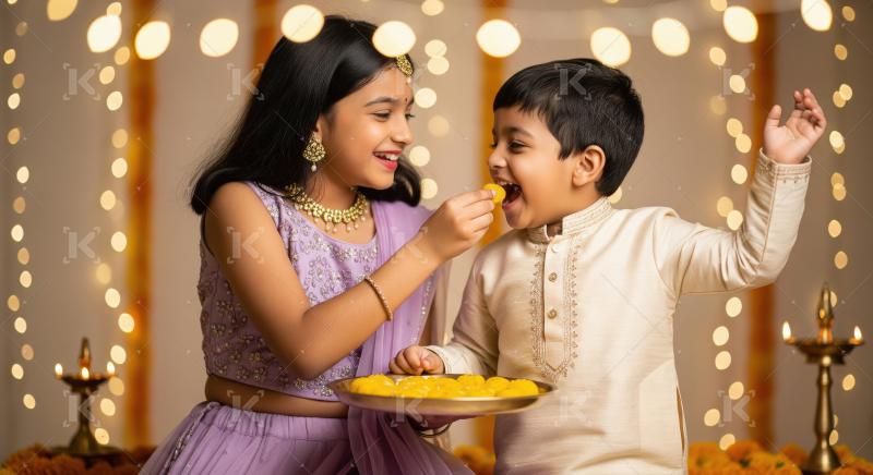 Happy Indian Siblings Share Sweets During Festive Celebration