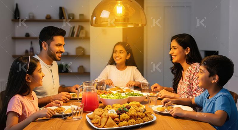 Happy Indian Family Enjoying Dinner Together at Home
