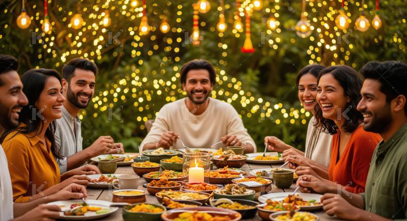 Joyful Group Celebrating a Festive Dinner with Friends and Famil