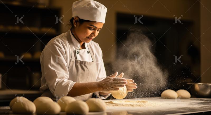 Professional Baker Hand-Shaping Dough with Flour