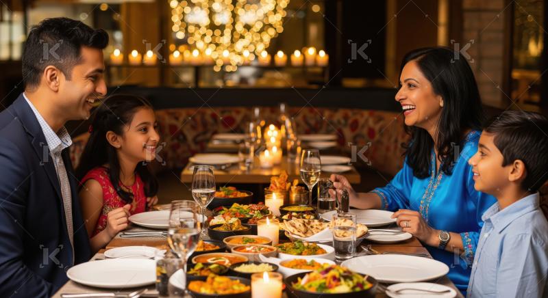 Joyful Indian Family Dining Together at Elegant Restaurant