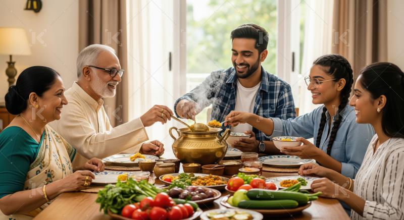 Happy Indian Multi-Generational Family Enjoying Traditional Home