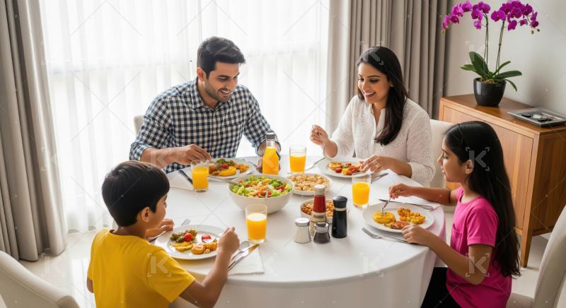 Happy Indian Family Enjoying Healthy Breakfast Together at Home