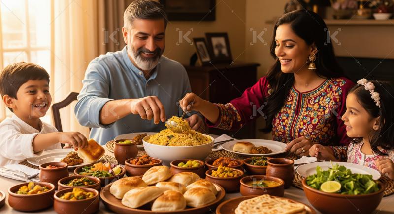 Happy Indian Family Enjoying Traditional Meal Together at Home