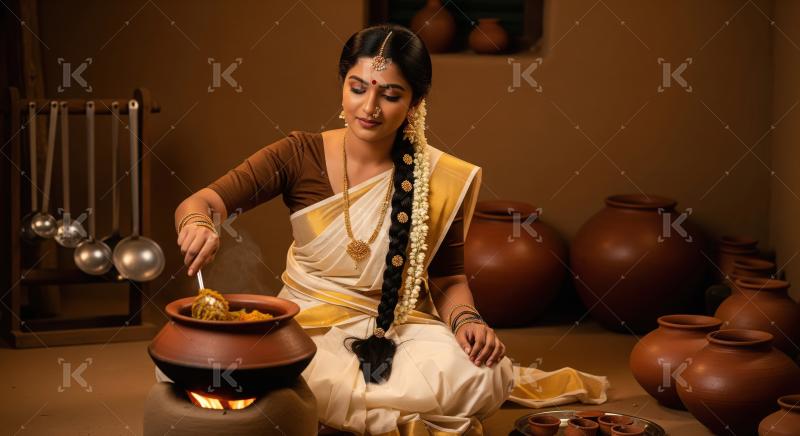 Elegant Indian Woman Cooking Traditional Dish in Clay Pot