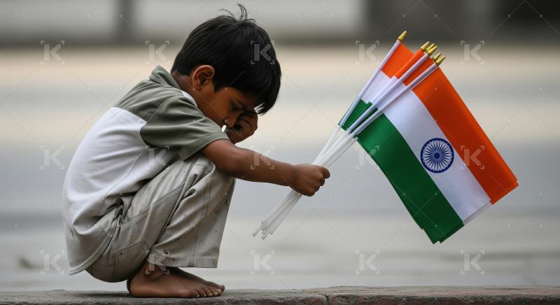 Young Indian boy holding flags, reflecting on national identity