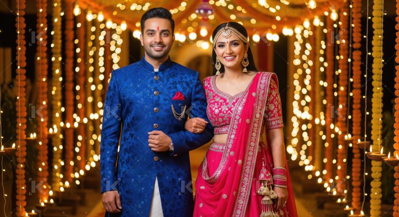 Happy young indian couple celebrating diwali festival together a