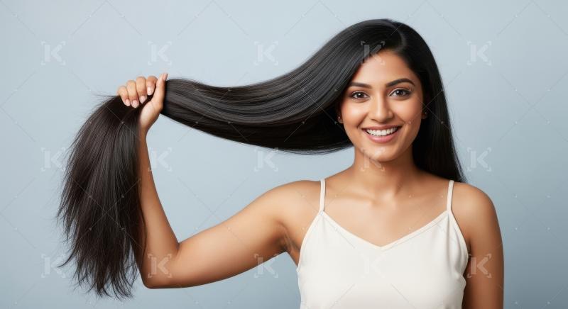 Young beautiful indian woman standing with long straight hair on