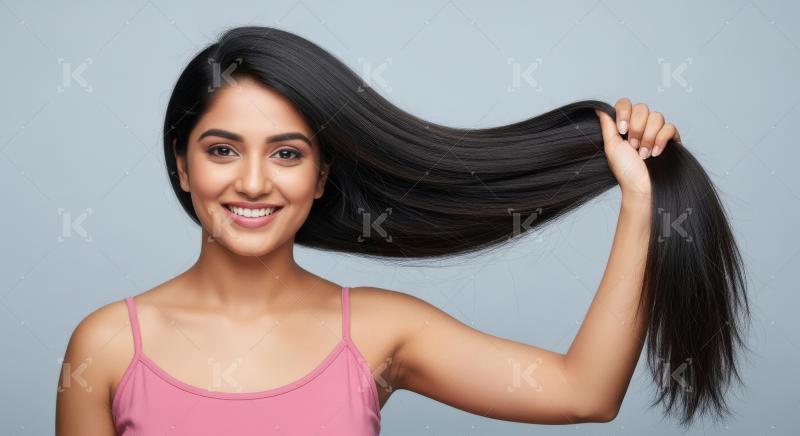 Young beautiful indian woman standing with long straight hair on