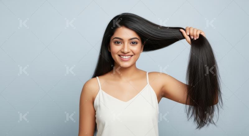 Young beautiful indian woman standing with long straight hair on