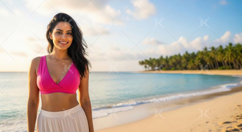 Young indian woman enjoying at sea beach
