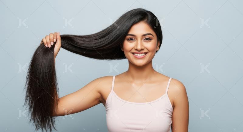 Young beautiful indian woman standing with long straight hair on