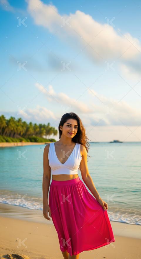 Young indian woman enjoying at sea beach