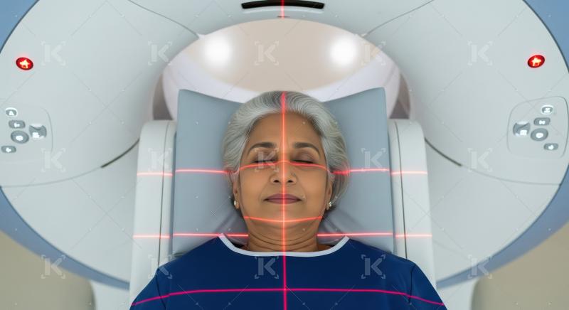 Elderly indian female patient sleeping in mri machine