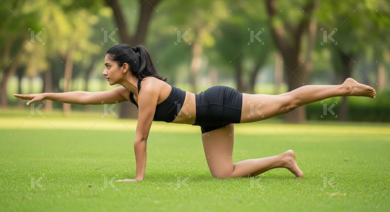 Young beautiful indian woman doing yoga at park
