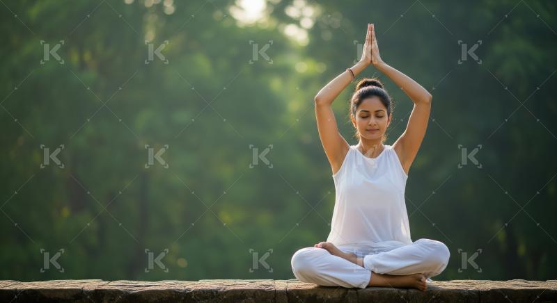 Young beautiful indian woman doing yoga at park