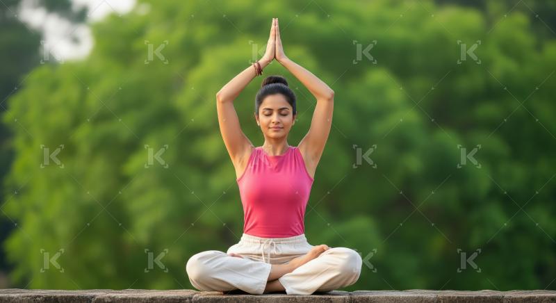 Young beautiful indian woman doing yoga at park